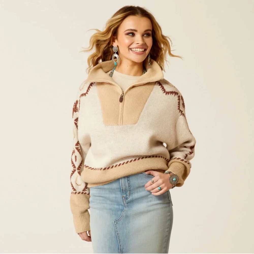 Ariat Wild West Sweater Half Zip sz L - Picture 2 of 6